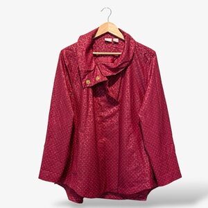 Chico’s Neema Anorak Jacket Burgundy Embossed Dot Animal Print, Size 3 XL 16/18